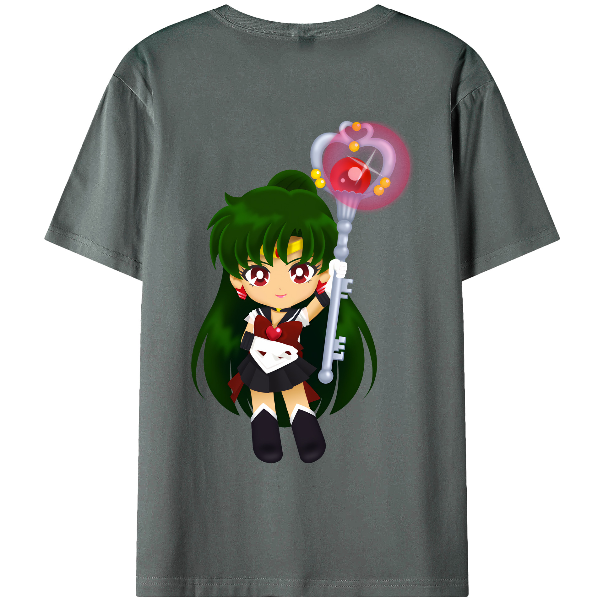 （画像用） 美少女戦士セーラームーン 冥王せつな Sailor Moon Meiou Setsuna 綿100％ メンズ半袖Tシャツ（バックプリント） 通気性